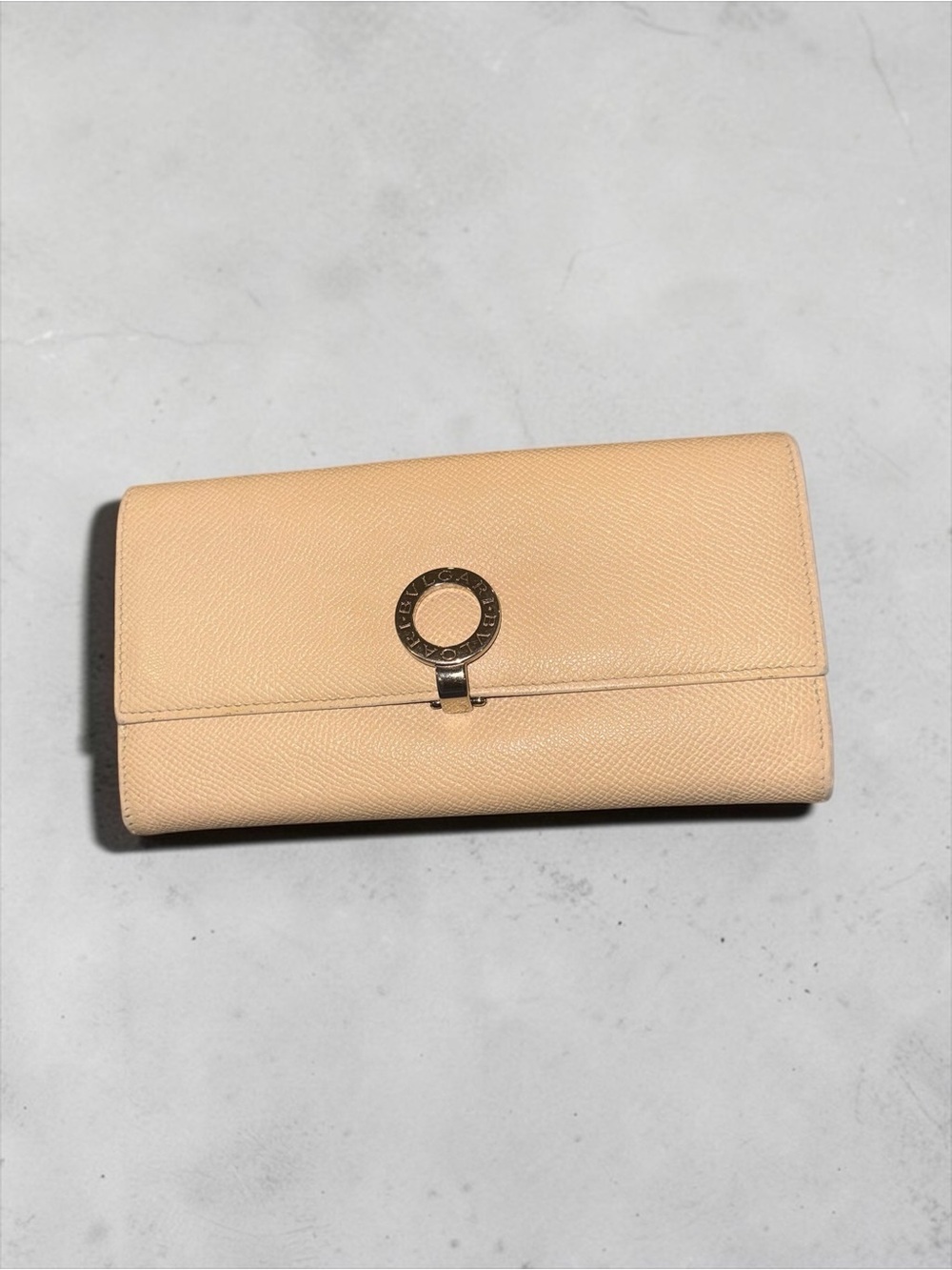 Bvlgari Leather Long Wallet with Circular Metal Clasp